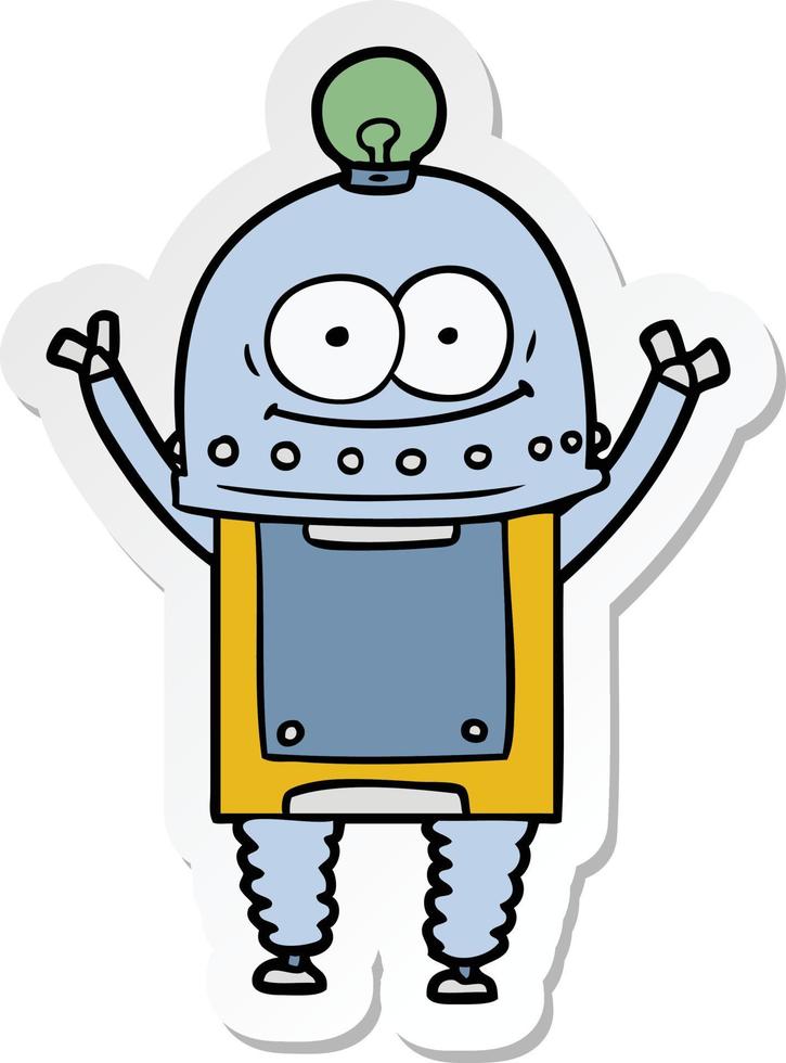 sticker of a happy carton robot with light bulb vector