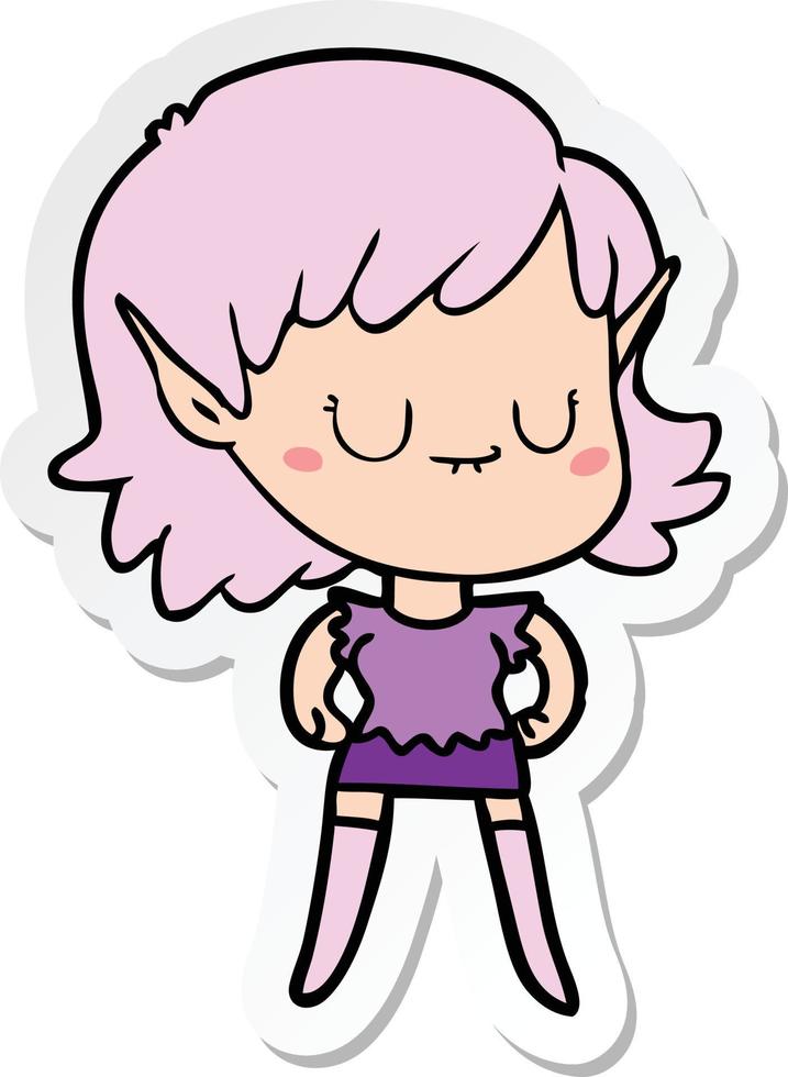 sticker of a happy cartoon elf girl vector
