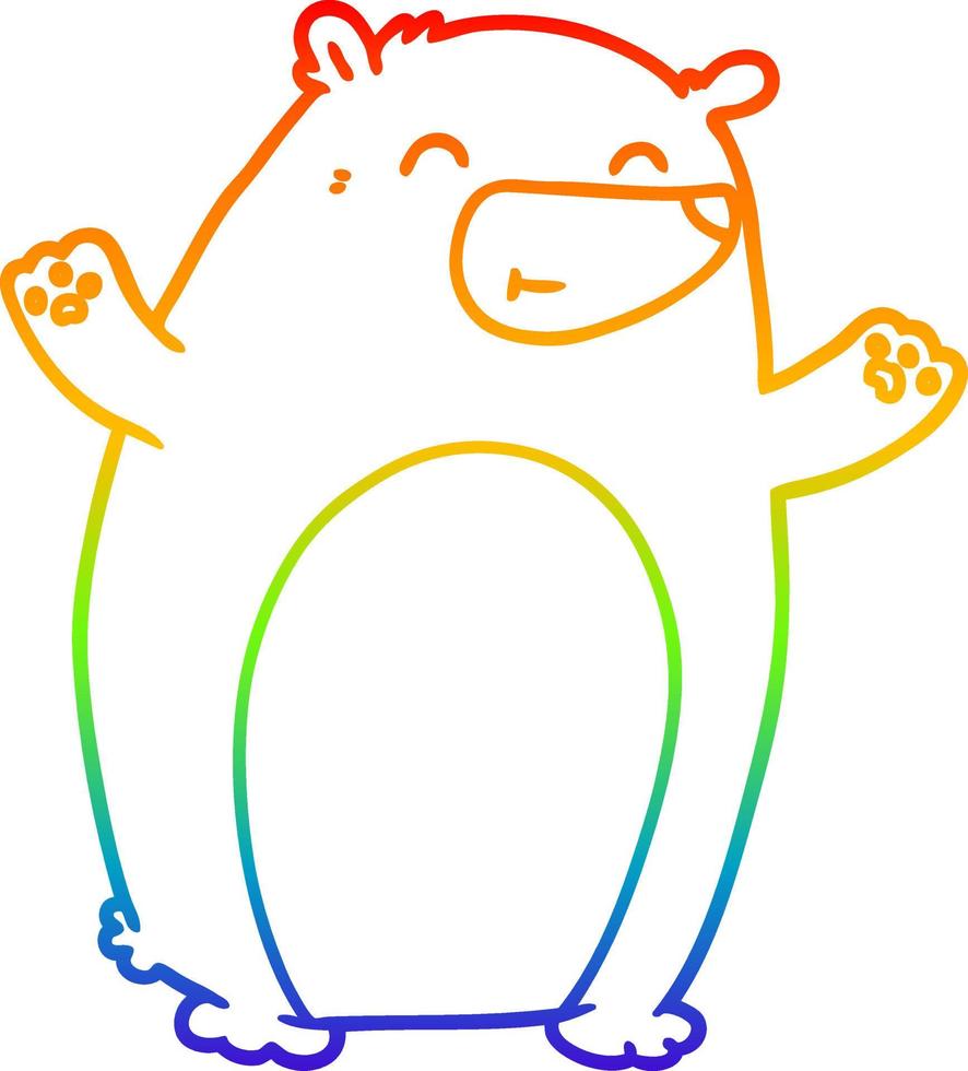 rainbow gradient line drawing happy cartoon bear vector