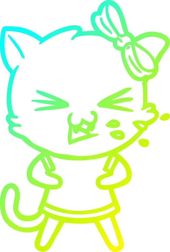 cold gradient line drawing cartoon cat vector