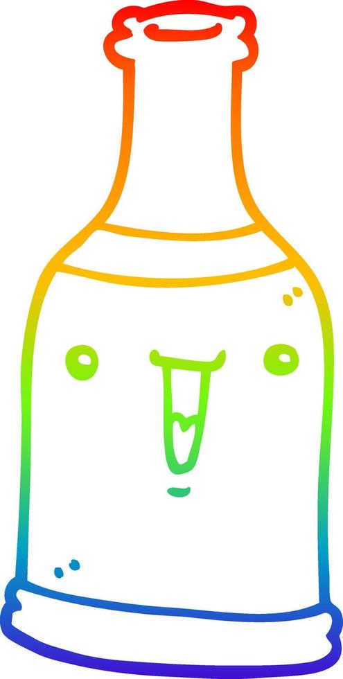 botella de cerveza de dibujos animados de dibujo de línea de gradiente de arco iris vector