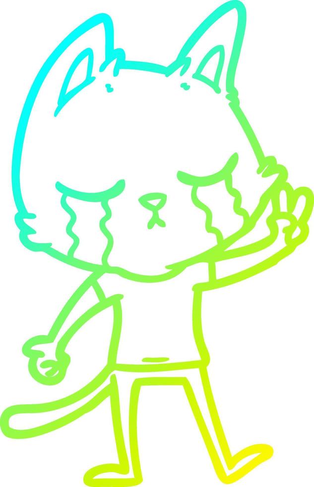 cold gradient line drawing crying cartoon cat vector