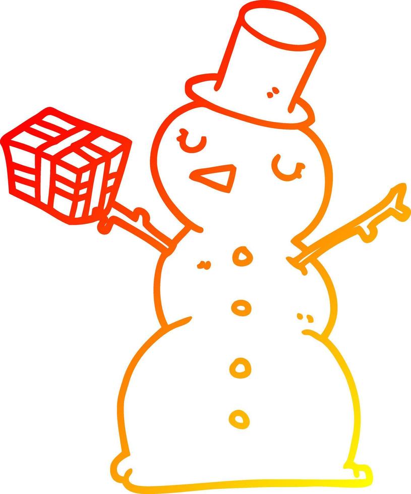 warm gradient line drawing cartoon snowman vector