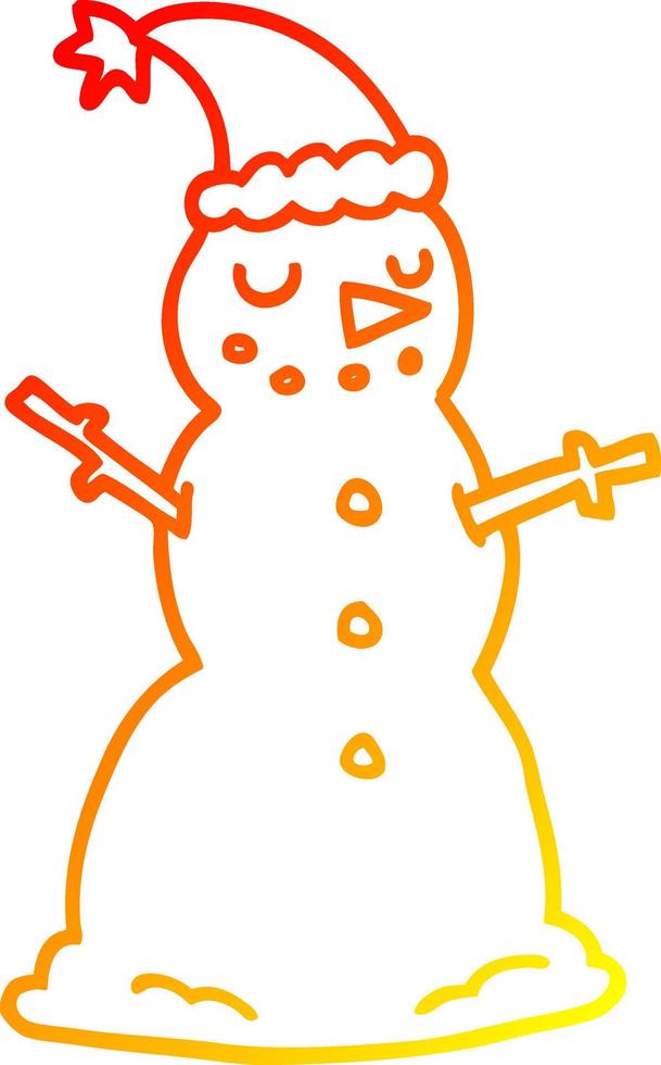 warm gradient line drawing cartoon christmas snowman vector