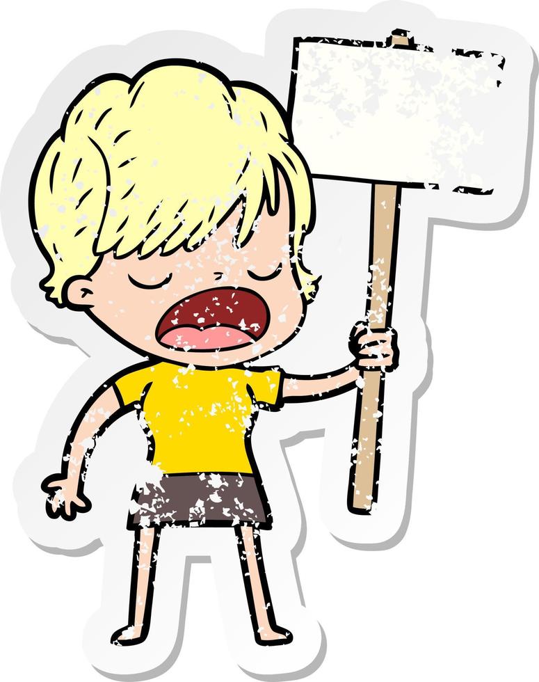 distressed sticker of a cartoon woman talking vector