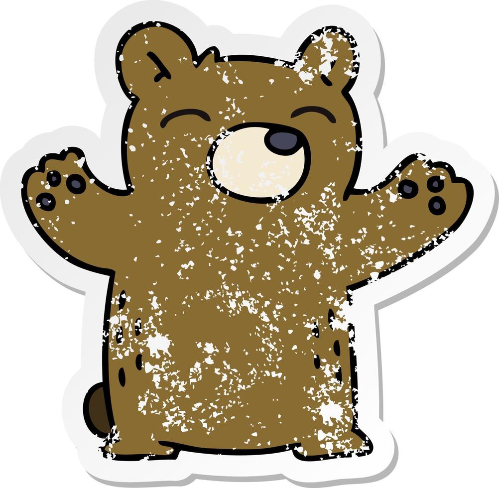 distressed sticker of a quirky hand drawn cartoon bear vector