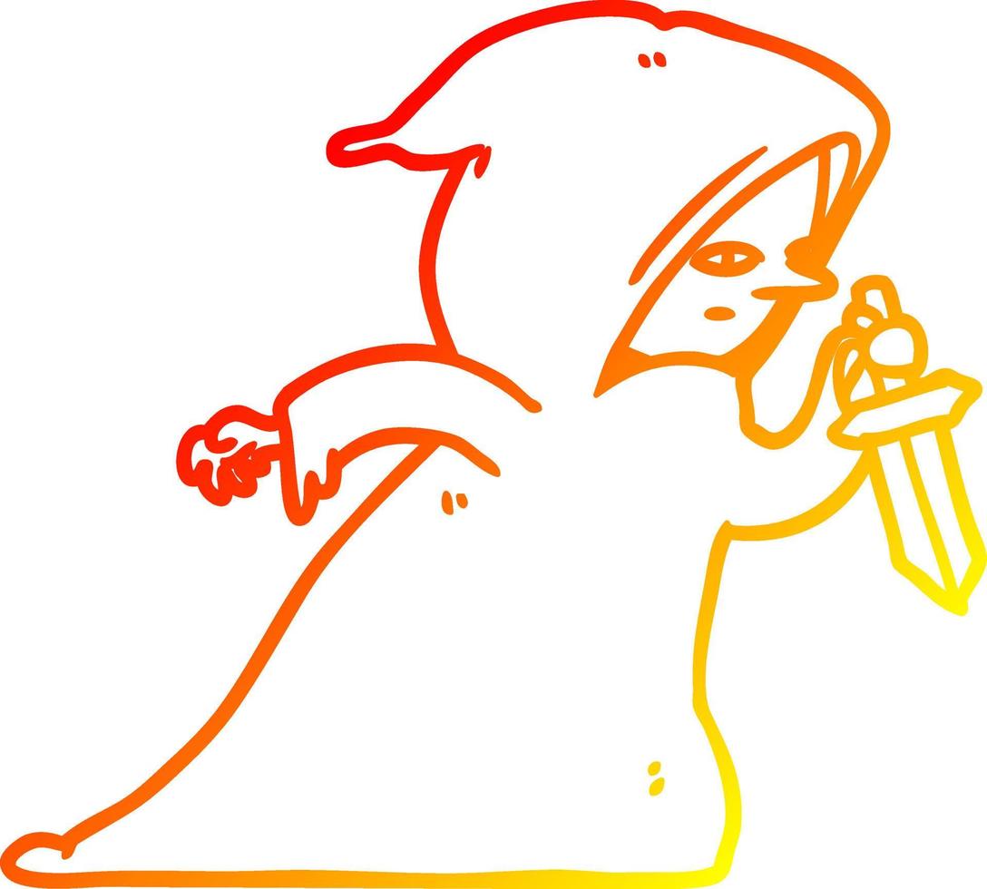 warm gradient line drawing assassin in dark robe vector