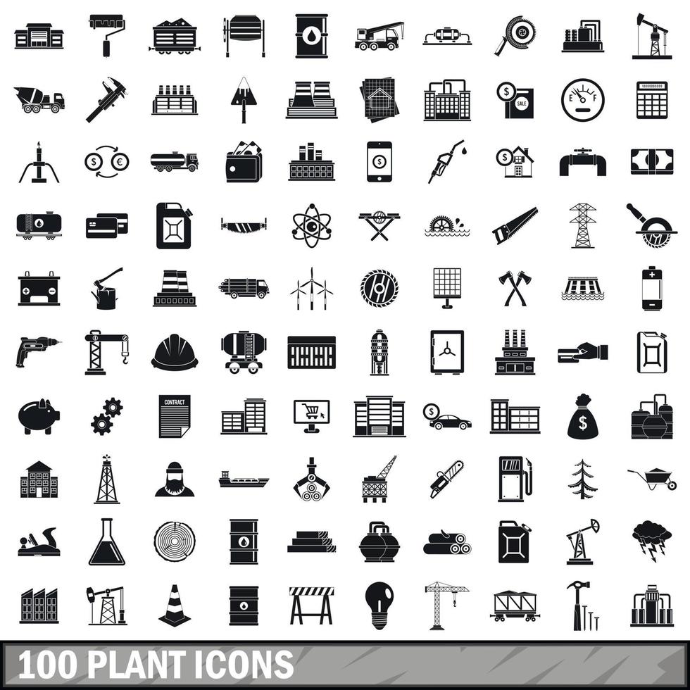 100 plant icons set, simple style vector