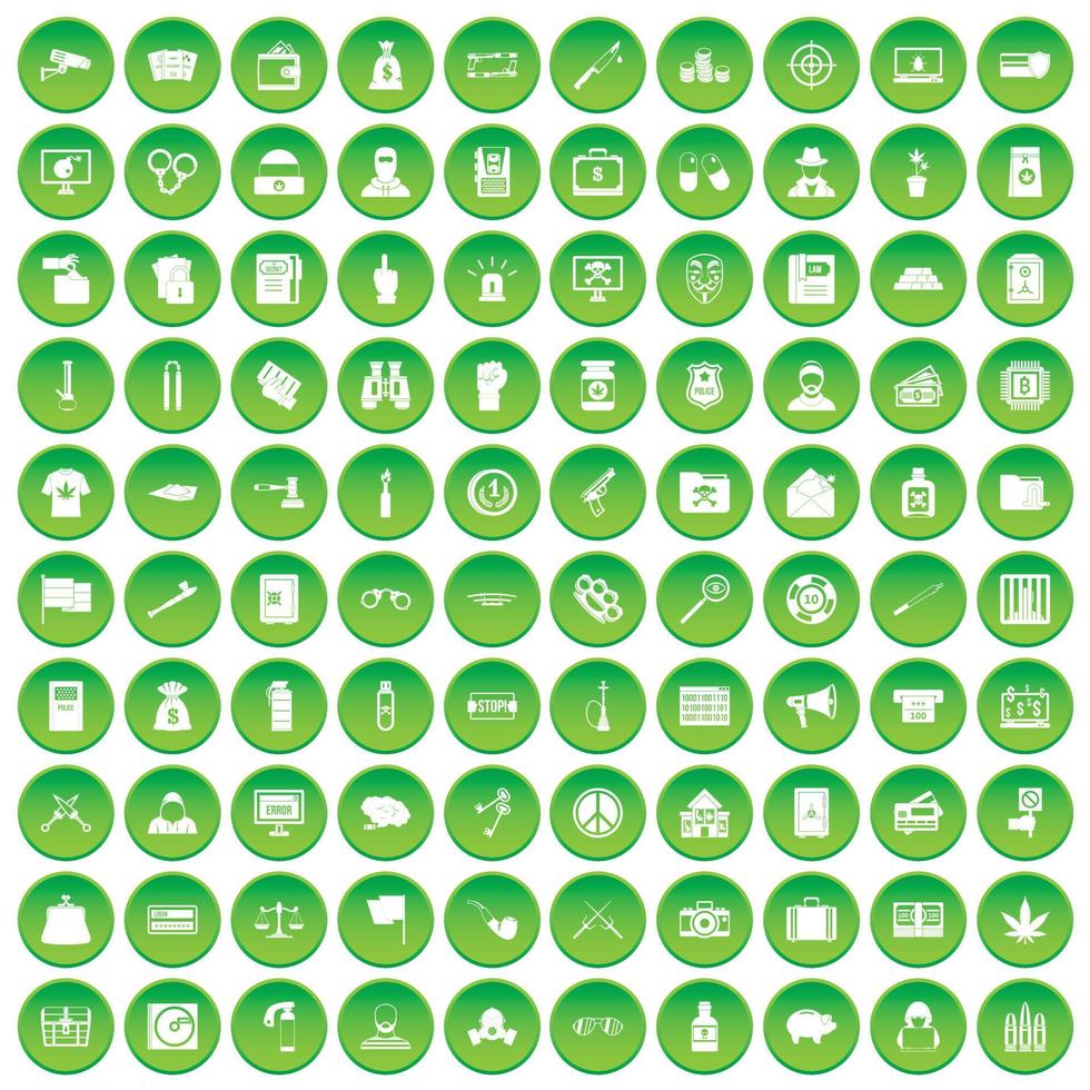 100 iconos de delitos en círculo verde vector