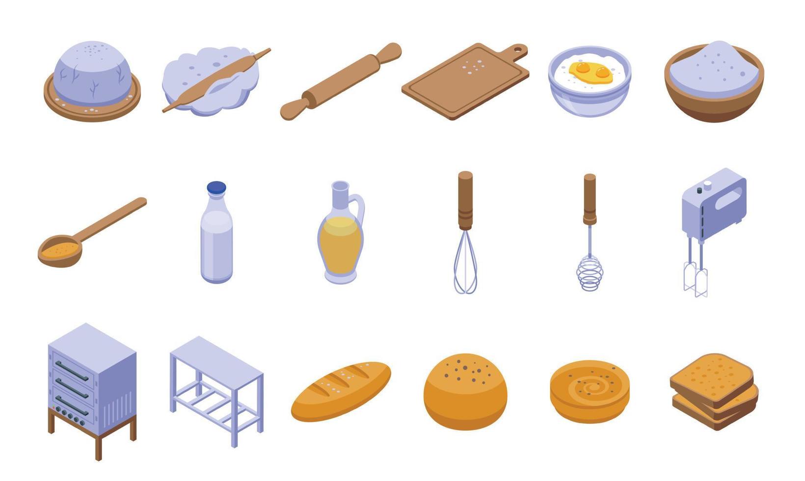 Dough icons set, isometric style vector