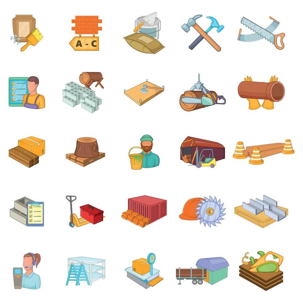 Hard working icons set, cartoon style vector