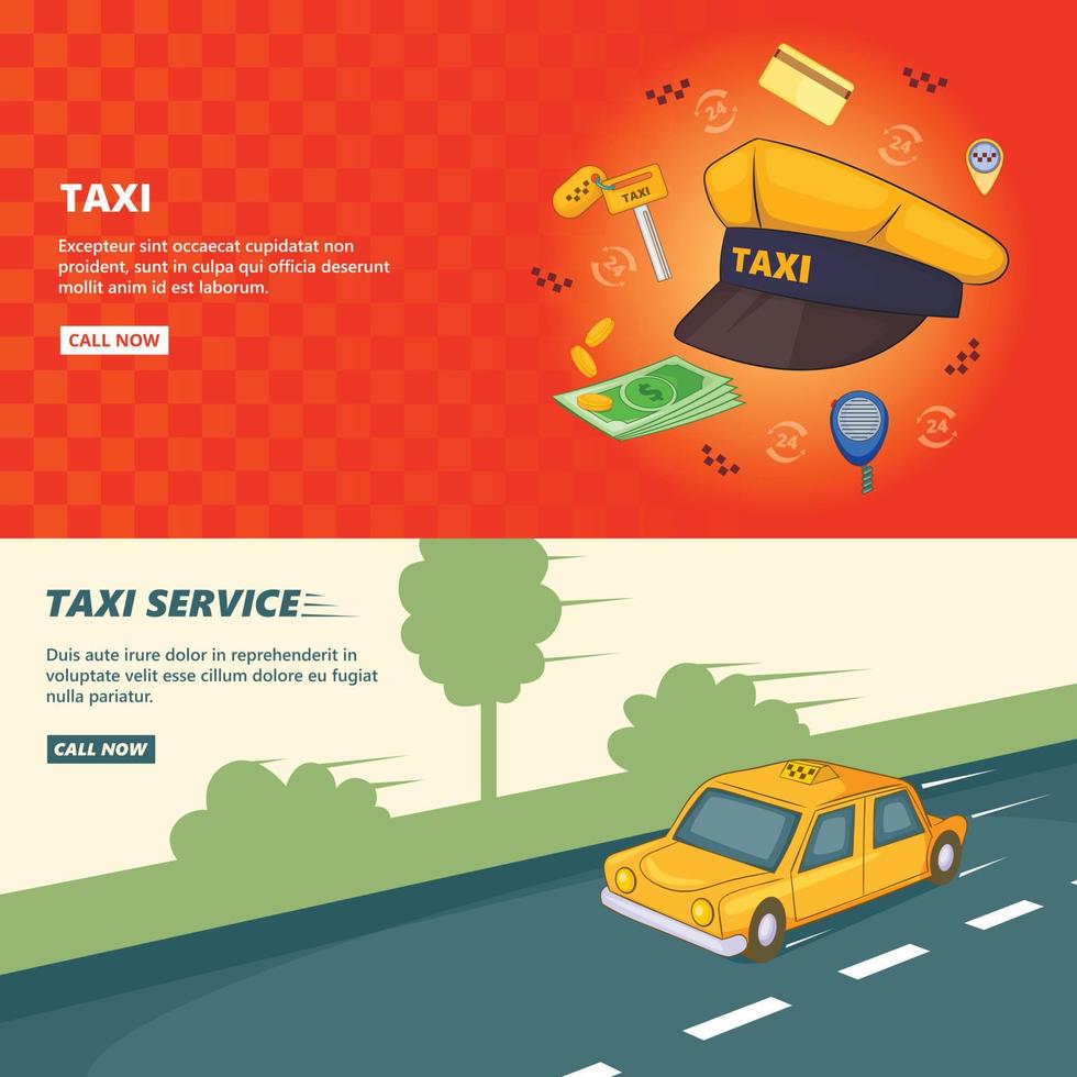 plantilla de conjunto de banner de servicio de taxi, estilo de dibujos animados vector