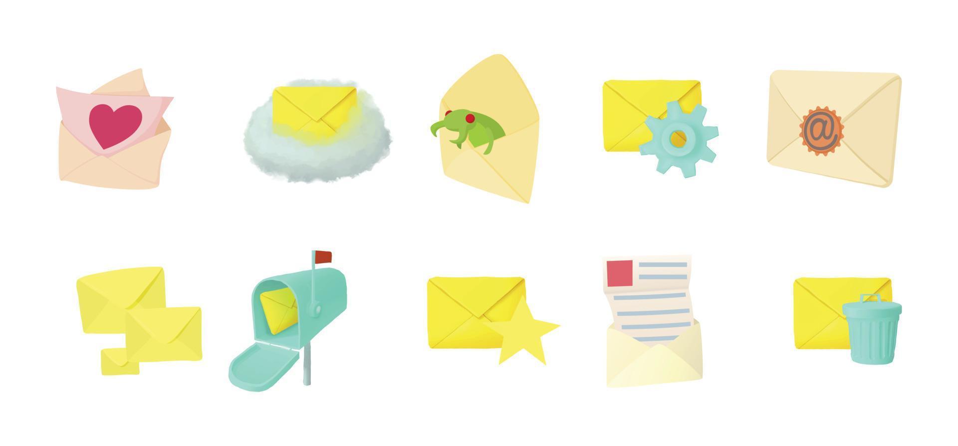 Mail icon set, cartoon style vector