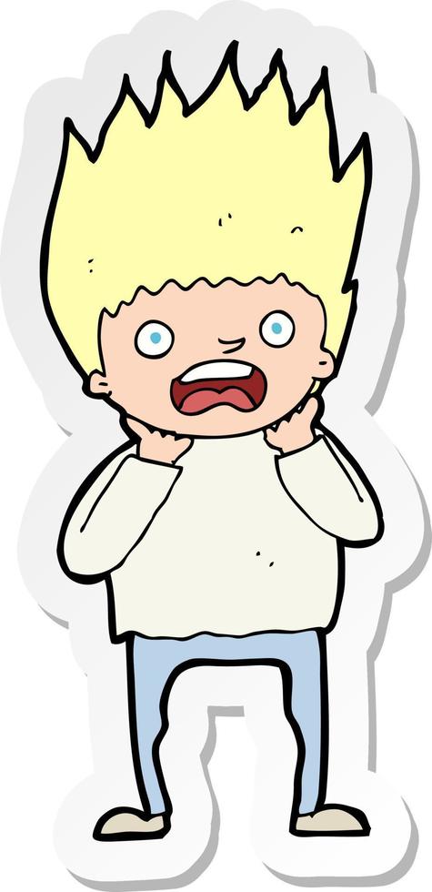 sticker of a cartoon man panicking vector