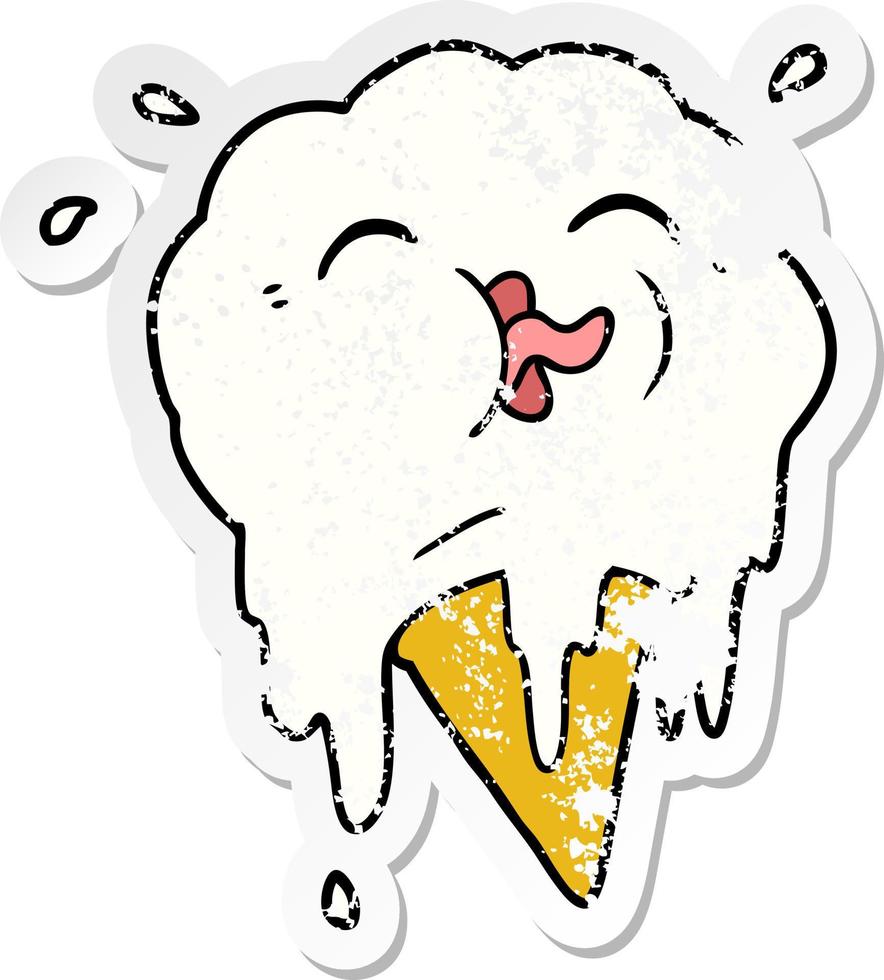distressed sticker of a cartoon melting ice cream vector