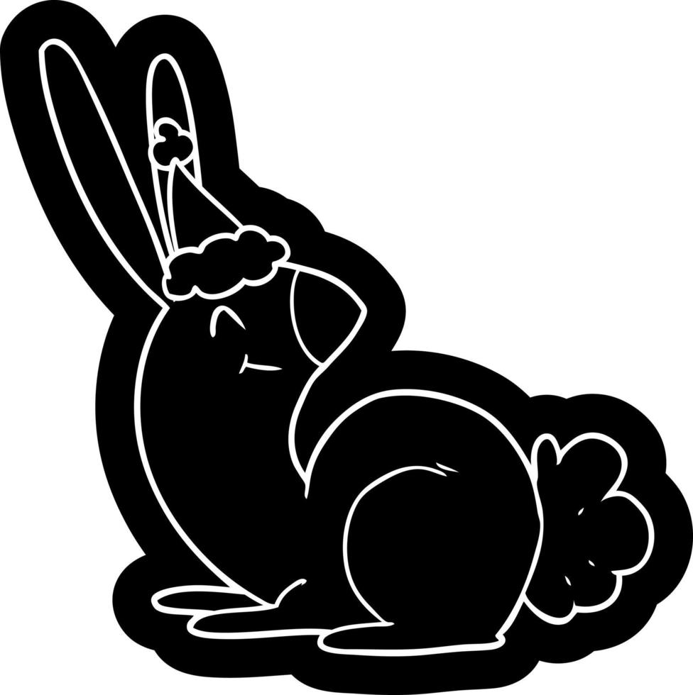 icono de dibujos animados lindo de un conejo con sombrero de santa vector