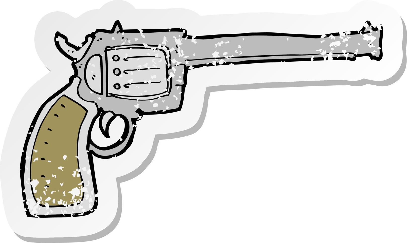 retro distressed sticker of a cartoon gun vector