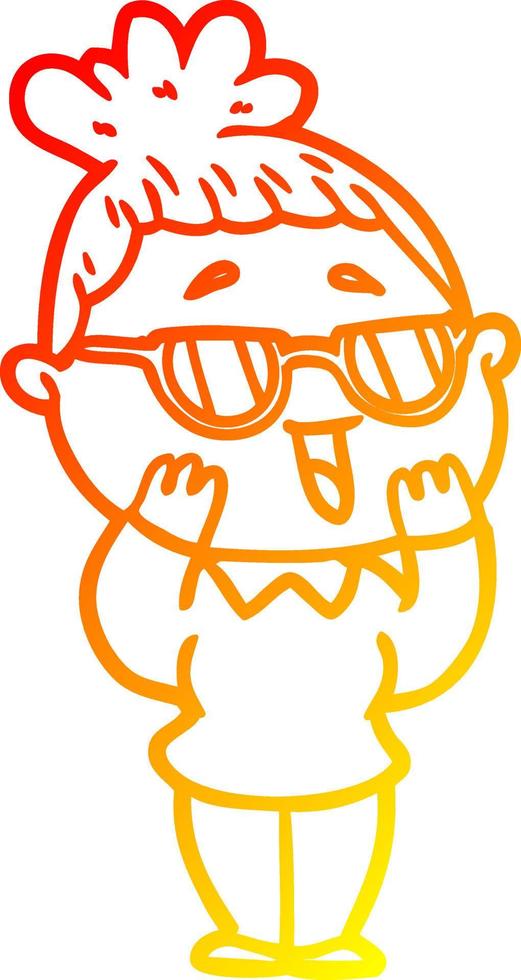 warm gradient line drawing cartoon happy woman wearing spectacles vector