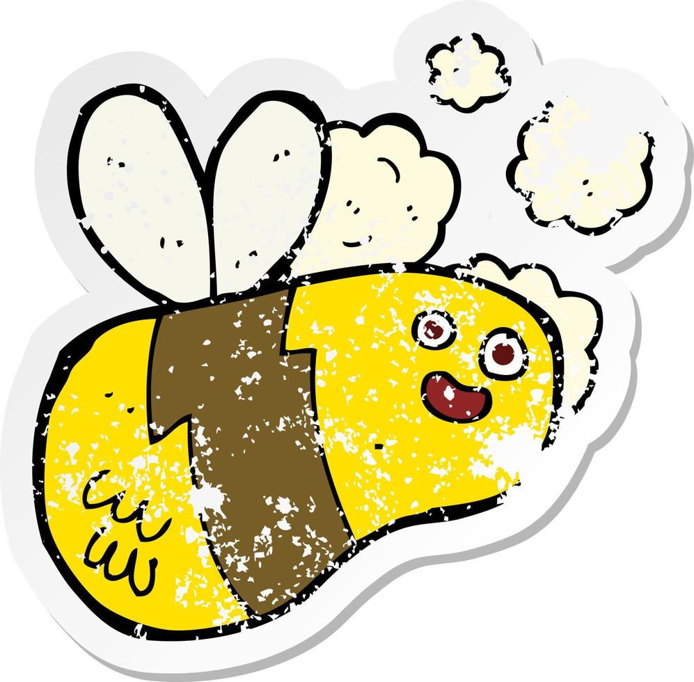 pegatina retro angustiada de una abeja de dibujos animados vector