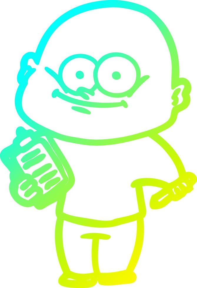 cold gradient line drawing cartoon bald man staring vector
