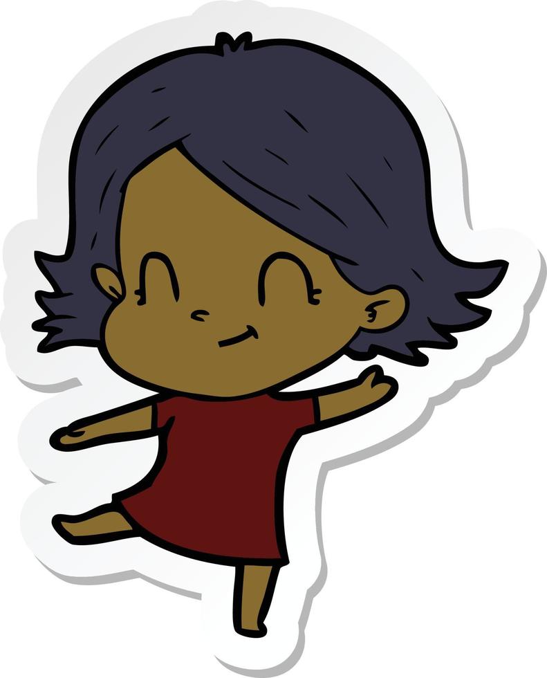 sticker of a cartoon friendly girl vector