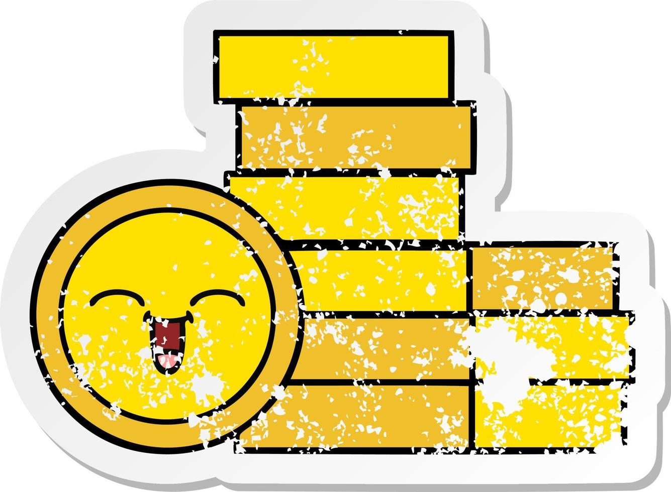 distressed sticker of a cute cartoon coins vector