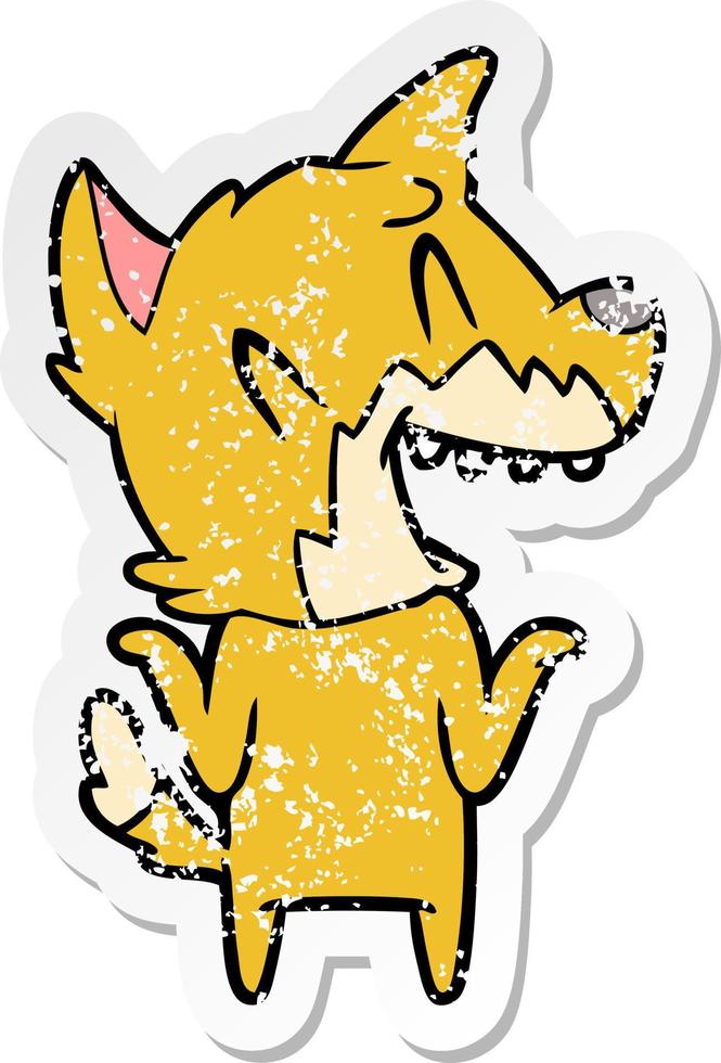 distressed sticker of a laughing fox cartoon vector