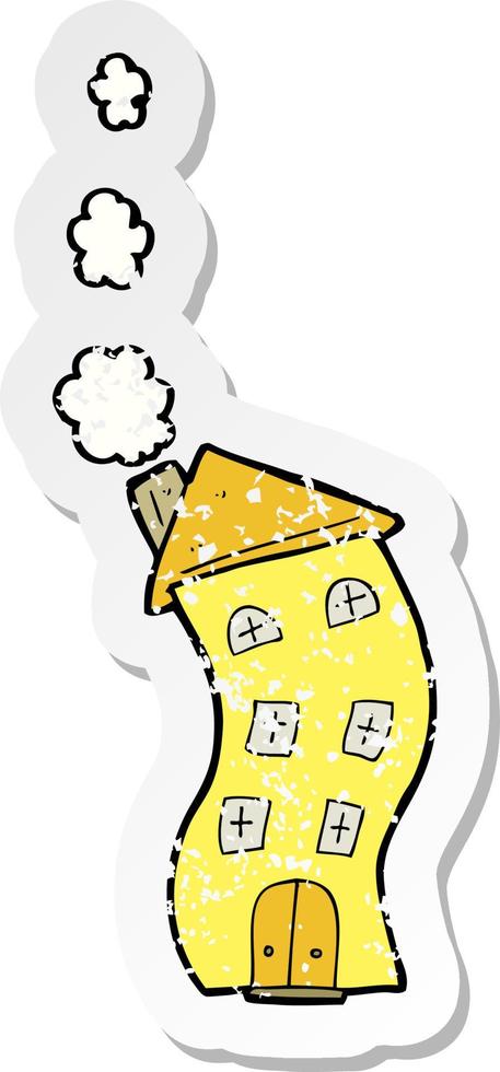 retro distressed sticker of a funny cartoon house vector