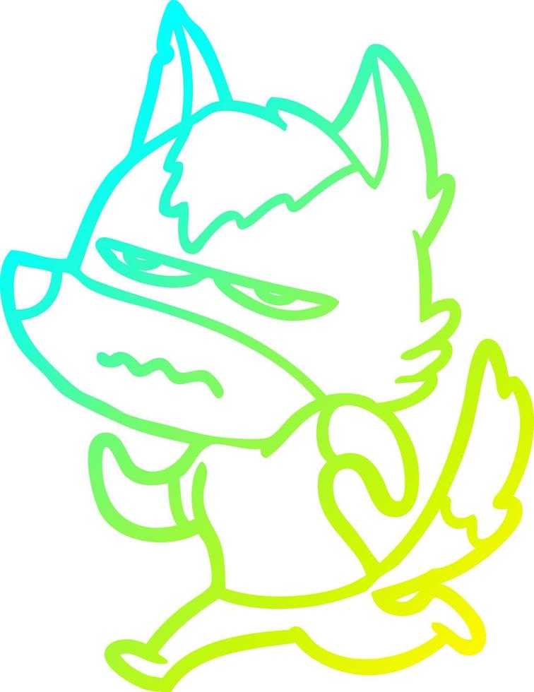 cold gradient line drawing cartoon annoyed wolf vector