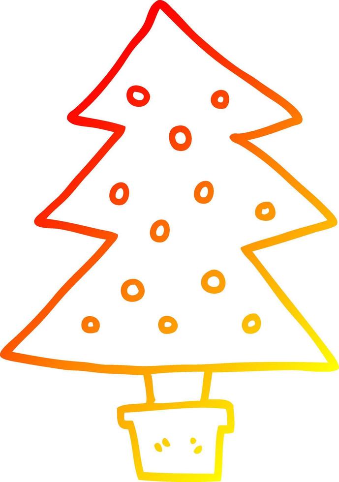 warm gradient line drawing cartoon christmas tree vector