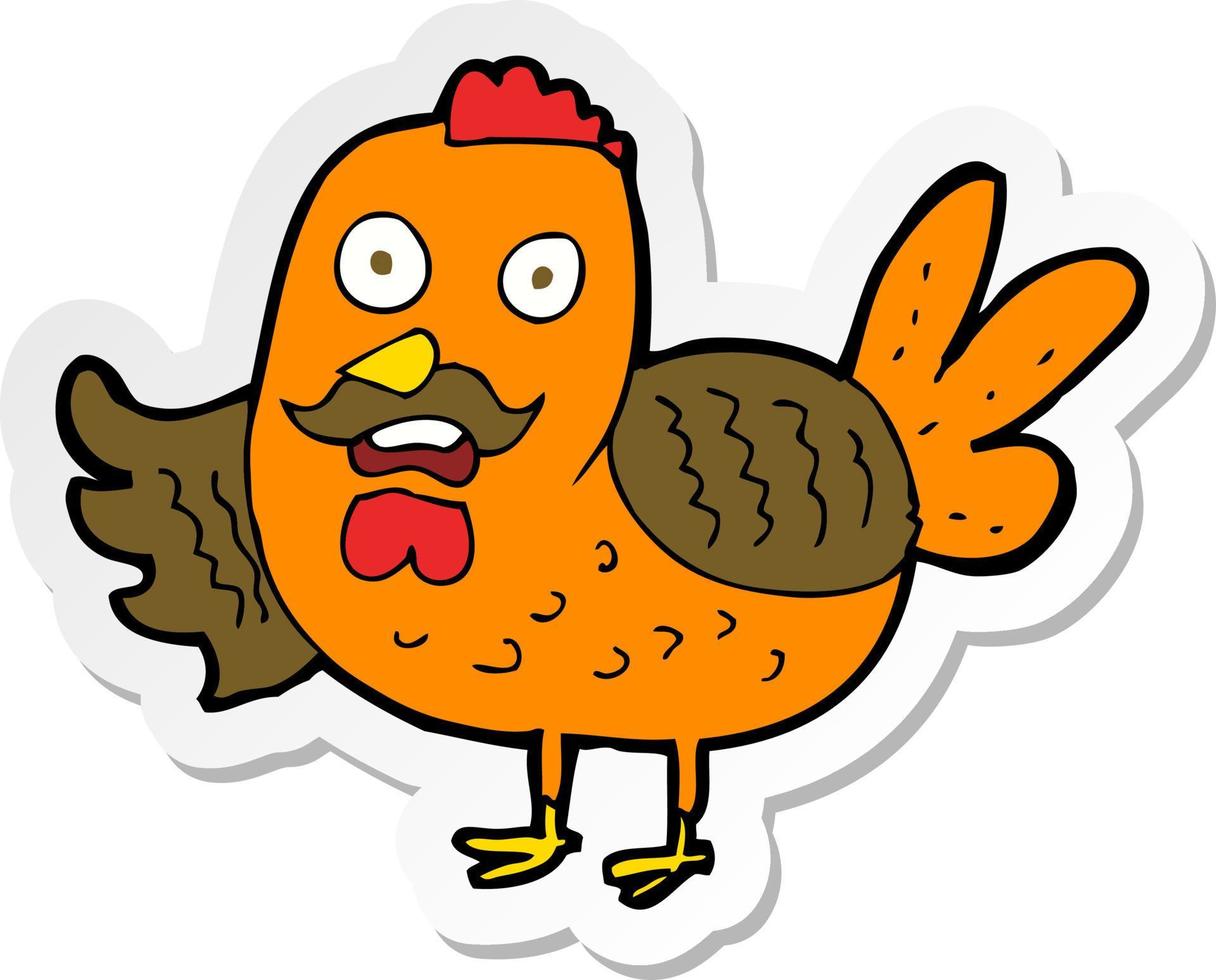 sticker of a cartoon old rooster vector