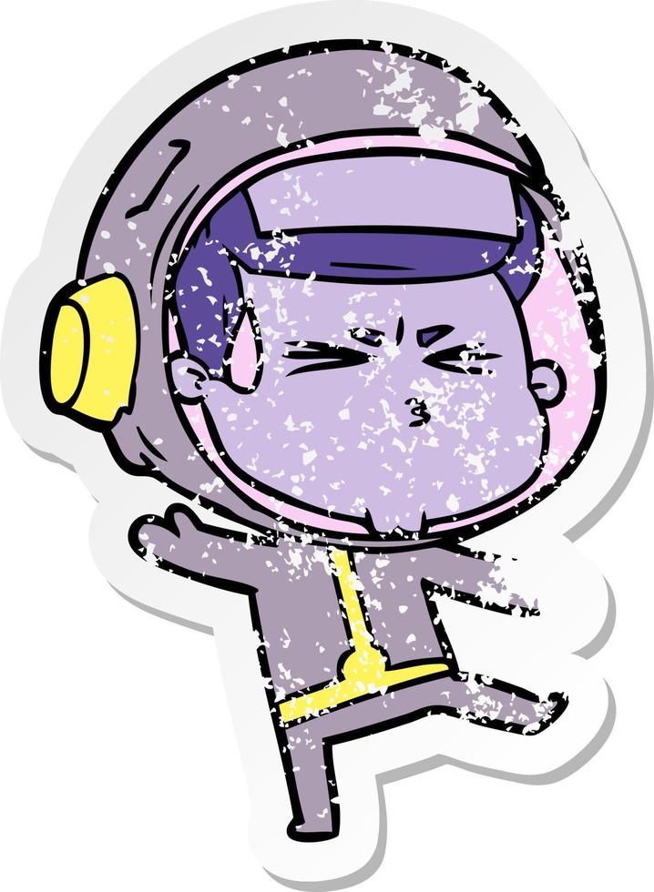 distressed sticker of a cartoon stressed astronaut vector