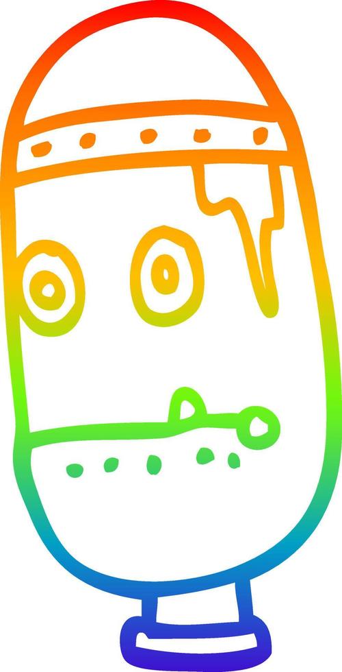 rainbow gradient line drawing cartoon retro robot head vector