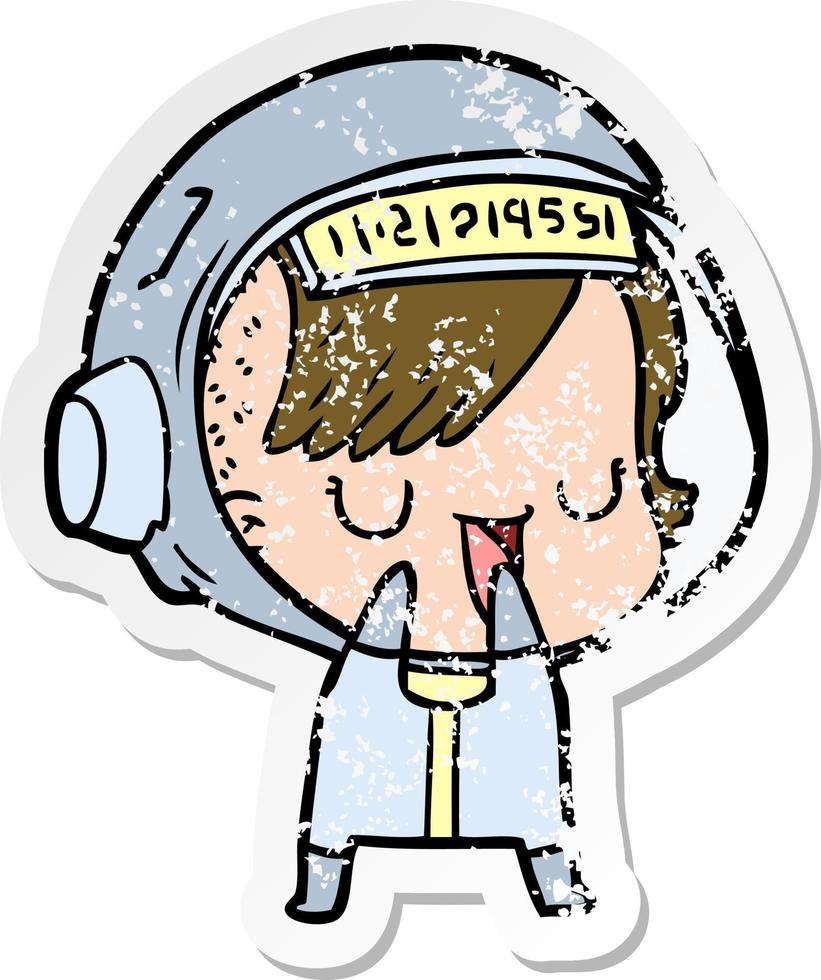 distressed sticker of a cartoon astronaut woman vector