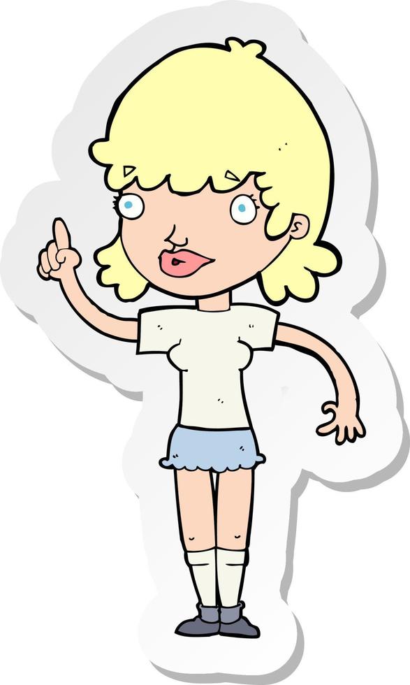 sticker of a cartoon woman with idea vector