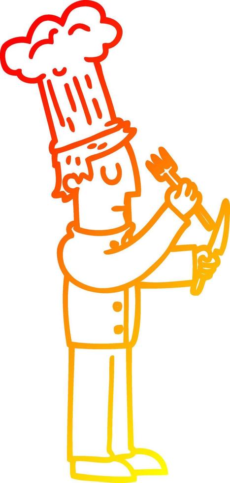 warm gradient line drawing cartoon chef with knife and fork vector