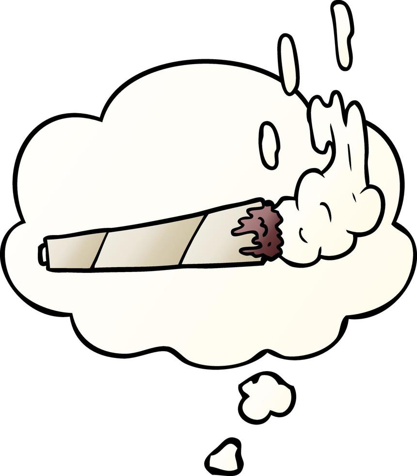cartoon marijuana joint and thought bubble in smooth gradient style vector