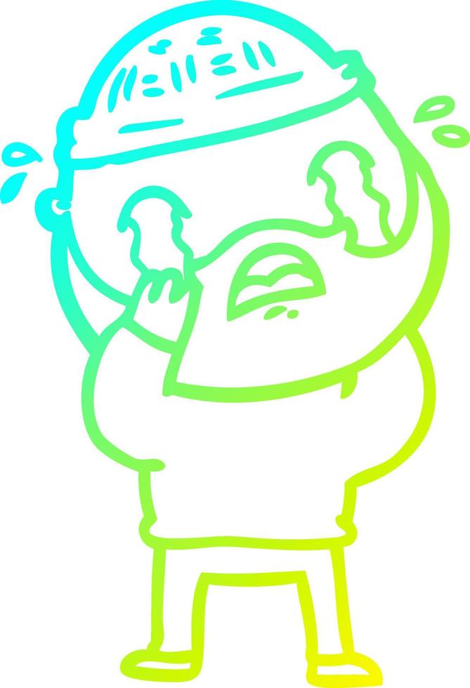 cold gradient line drawing cartoon bearded man crying vector