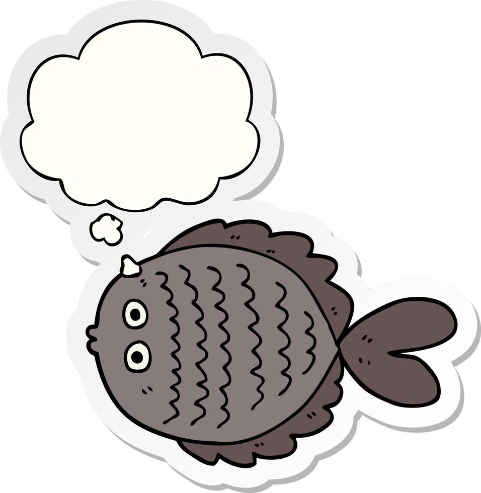 cartoon flat fish and thought bubble as a printed sticker vector