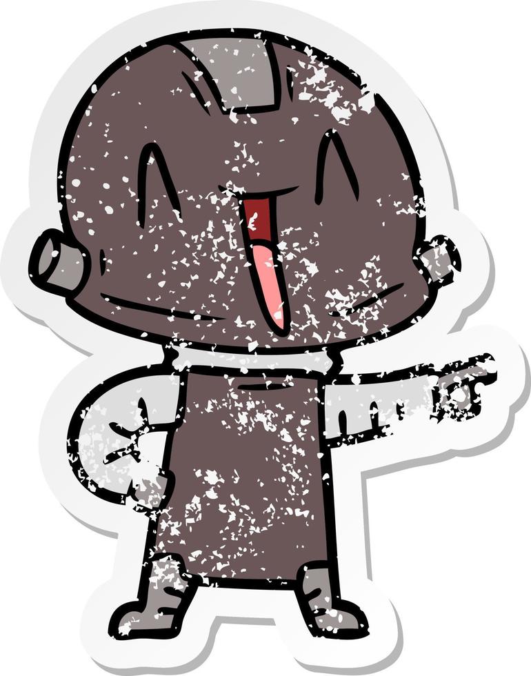 distressed sticker of a cartoon robot vector