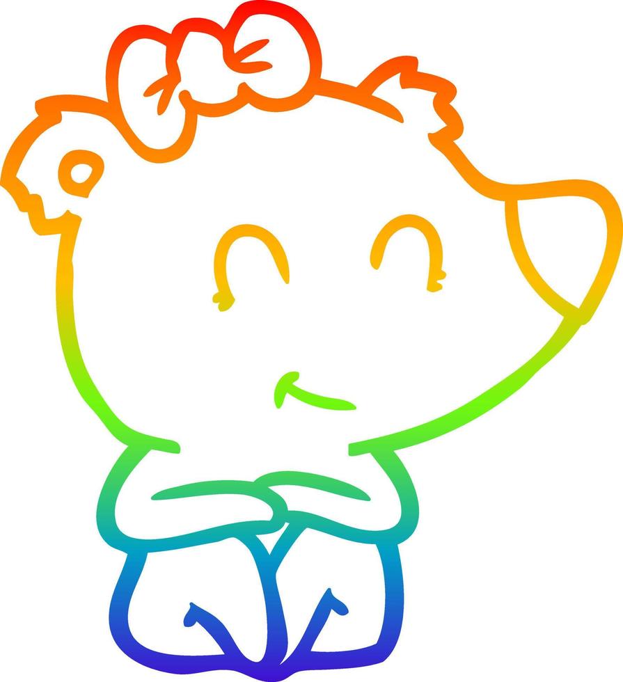 dibujo de línea de gradiente de arco iris dibujos animados de oso femenino vector