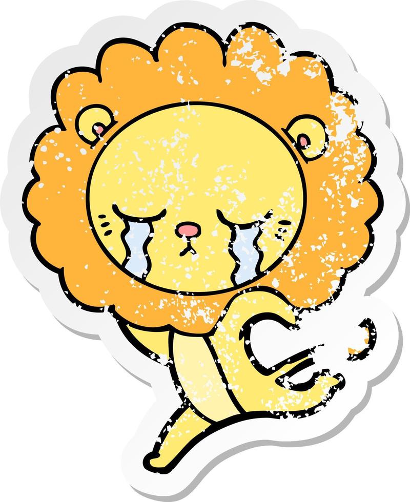 distressed sticker of a crying cartoon lion vector