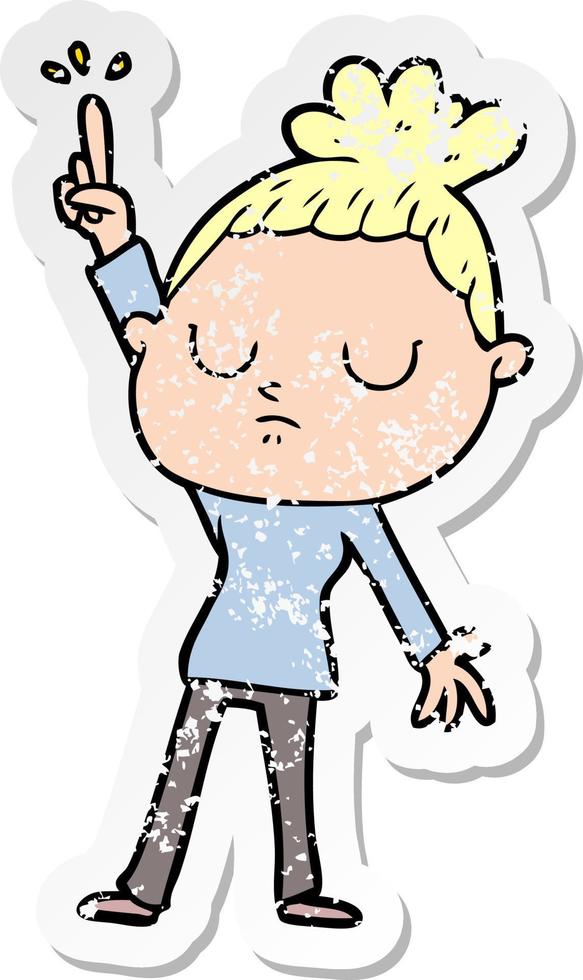 distressed sticker of a cartoon calm woman vector
