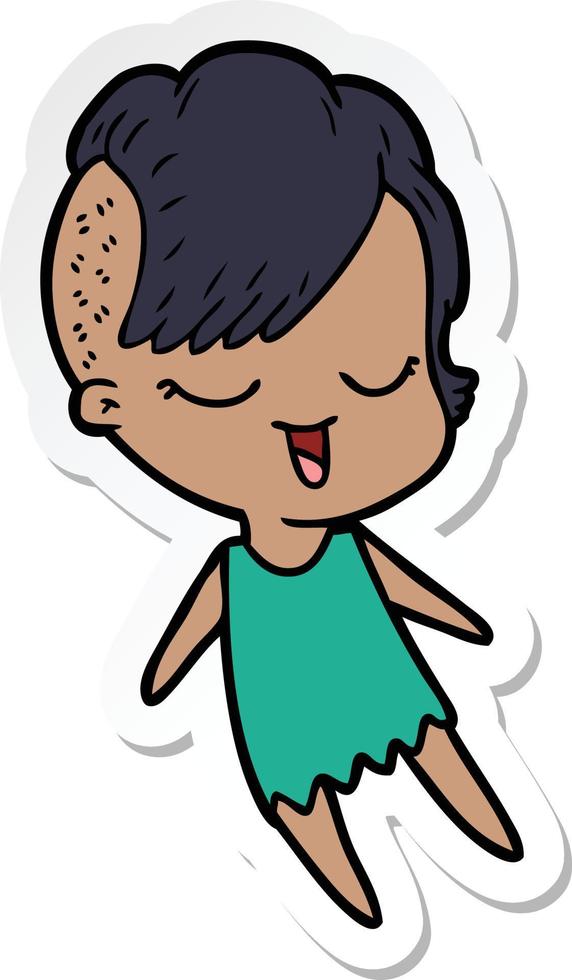 sticker of a happy cartoon girl vector