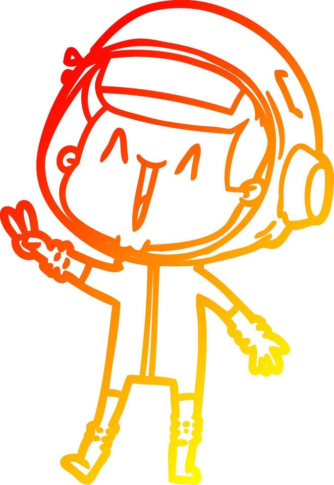 warm gradient line drawing happy cartoon astronaut giving peace sign vector