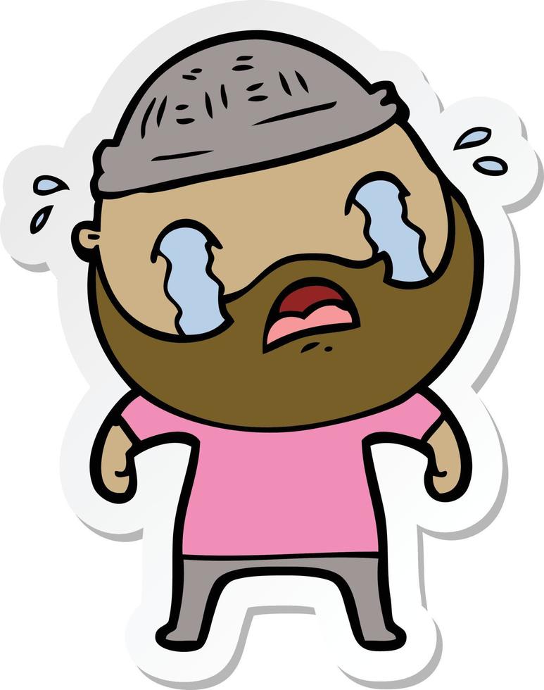 sticker of a cartoon bearded man crying vector