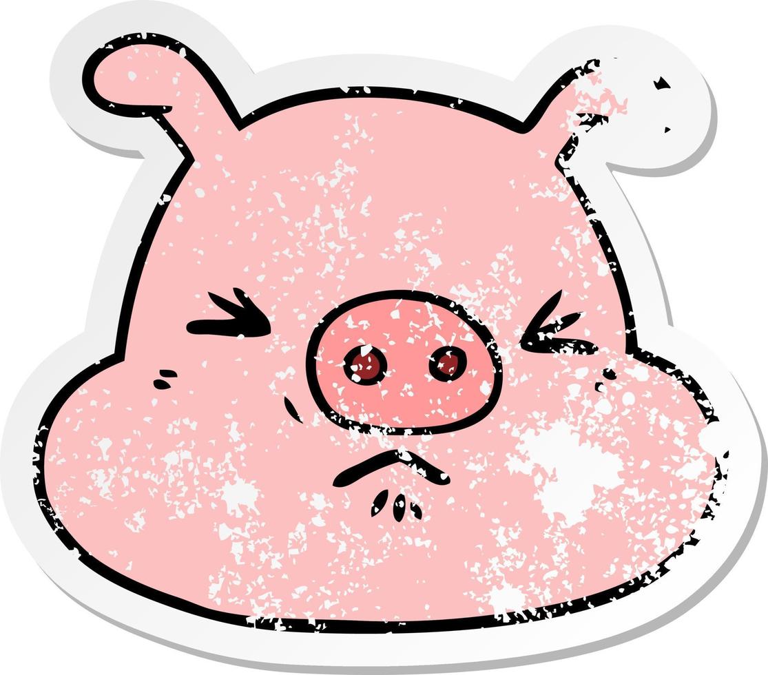 distressed sticker of a cartoon angry pig face vector