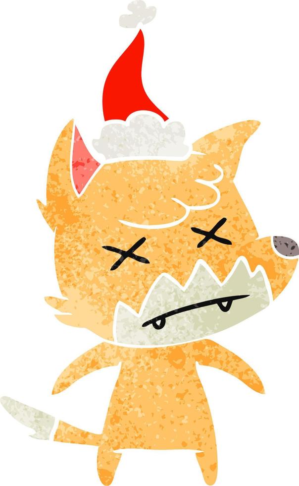 retro cartoon of a dead fox wearing santa hat vector