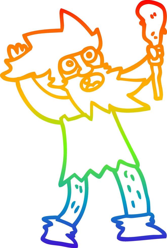 rainbow gradient line drawing cartoon crazy caveman vector