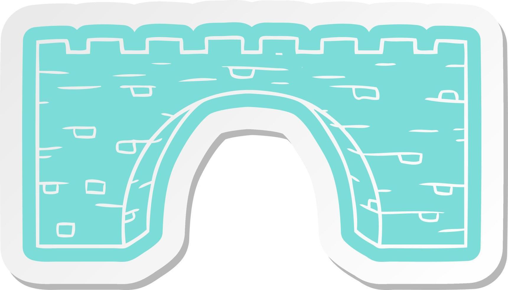 cartoon sticker of a stone bridge vector